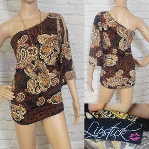 Y2K one shoulder paisley chiffon going out top tunic